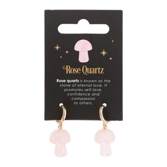 Rose Quartz Crystal Mushroom Earrings